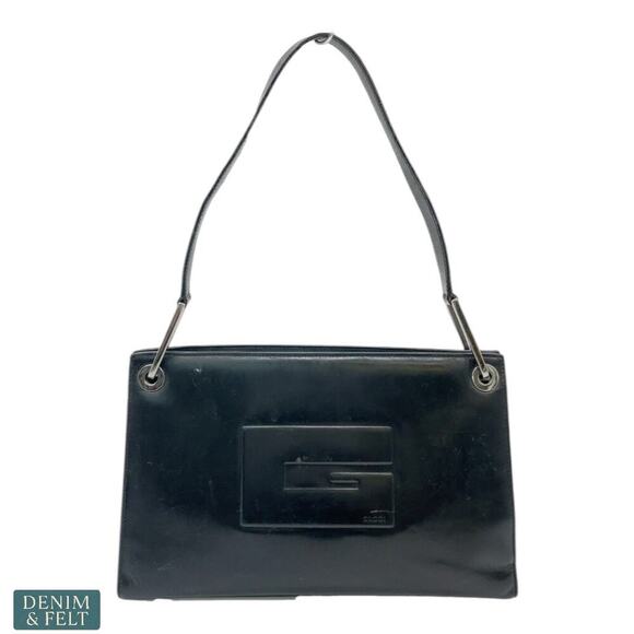 Gucci Vintage Black Patent Leather Shoulder Bag Logo Plaque Authentic Italy - Picture 2 of 16